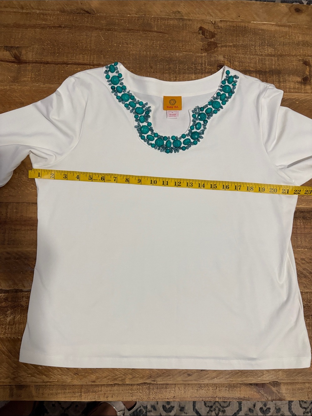Ruby Rd. Top with Teal Beaded Neckline NWOT - Picture 6 of 8